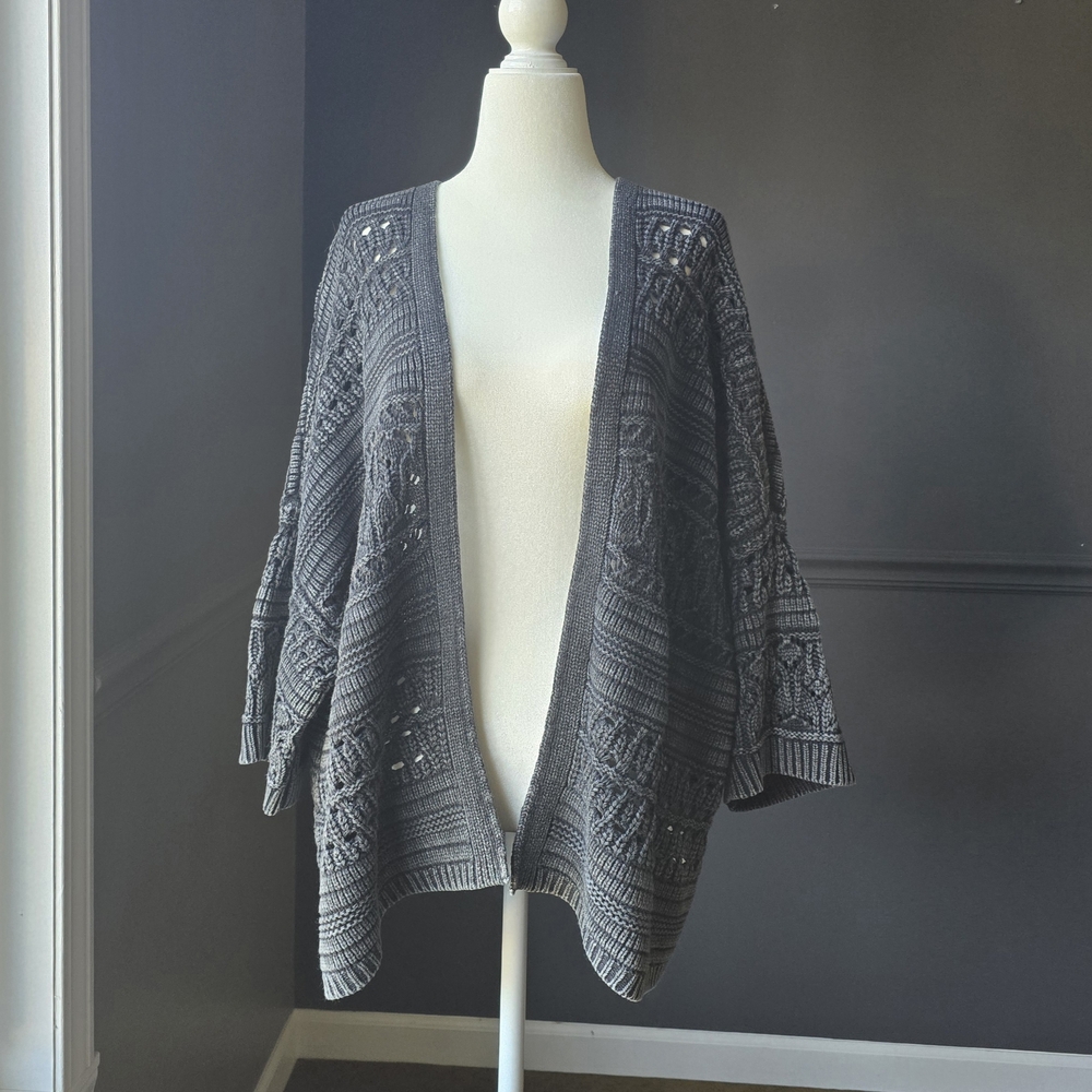 Lucky Brand Crochet Cardigan Kimono Sweater 3/4 Sleeve